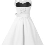Topdress Women’s Vintage Polka Audrey Dress 1950s Halter Retro Cocktail Dress White S