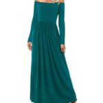 Amoretu Casual Maxi Dresse for Women Long Sleeve Wedding Dress Dark Green L