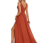 Ever-Pretty Women’s Bridesmaid Dresses Deep V-Neck Sleeveless Side Slit Floor Length Wedding Guest Dress Burnt Orange US6