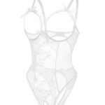 Avidlove Lingerie for Women Teddy One-Piece Lace Babydoll Bodysuit White M