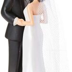 Elegant Bride & Groom Wedding Cake Plastic Topper with White Mesh Veil – 4.5″, 1 Piece – Perfect for Engagement Parties, Bridal Showers & Anniversaries