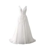 Abaowedding Women’s Wedding Dress for Bride Lace Applique Evening Dress V Neck Straps Ball Gowns White US 6
