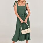 ANRABESS Women’s Square Neck Ruffle Split Midi Elegant Formal Wedding Guest Cocktail Bridesmaid Graduation Party Dresses Green Small