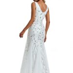 Ever-Pretty Women’s Formal Dress Sequin Double V-Neck Sleeveless Mermaid Long Evening Dress White US16