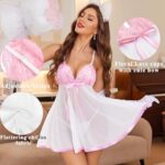 Avidlove Women Bridal Lingerie White Lace Babydoll Splicing Chemise V neck Sleepwear White L