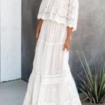MERMAID’S CLOSET Womens Casual Off The Shoulder Maxi Brides Dress White Lace Sleeve Bridal Shower Wedding Guest Party Dresses
