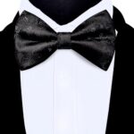 GUSLESON Black Bow Tie and Pocket Square Set for Men Floral Pre-Tied Bowties Cufflinks for Wedding (0493-38)