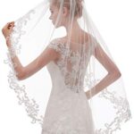 EllieHouse Womens Short Fingertip Length 1 Tier Lace Ivory Wedding Bridal Veil with Metal Comb L69IV