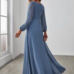 Ever-Pretty Women’s A-line Long Sleeve V-Neck Chiffon Bridesmaid Dress Haze Blue US16