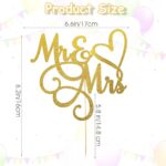 Teaaha Mr and Mrs Cake Topper, Gold Glitter Wedding Cake Toppers Love Mr Mrs Cake Pick Decorations Bride and Groom Cake Topper for Bridal Shower Wedding Cupcake Decoration Party