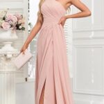 Koendye Women’s Dusty Rose Bridesmaid Dresses 2024 for Wedding A Line One Shoulder Chiffon Bridemaids Dress with Slit for Juniors 8