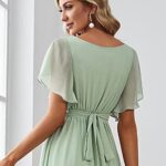 Ever-Pretty Women’s Bridesmaid Dress V-Neck Ruffle Sleeves Ruched Bust Floor Length Chiffon Formal Dresses Mint Green US4