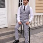 HUUTOE Black Vest and Pants Set Groomsmen Suits for Wedding Men 2 Piece Vest and Pants for Men Business Casual Suits for Men