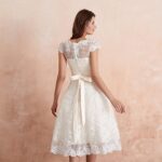 Abaowedding Women’s Floral Lace Knee-Length Short Wedding Dress Bridal Gown Size 14 Ivory