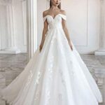 Lace Train Wedding Dress for Bride Aline Applique Bride Dress Long Tulle Off Shoulder Strapless White