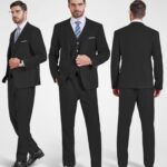 MY’S Men’s 3 Piece Slim Fit Suit Set, 2 Button Blazer Jacket Vest Pants with Tie, Solid Wedding Dress Tux and Trousers Black