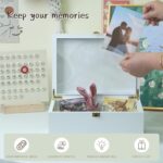 Larger Wooden Memory Keepsake Boxes With Hinged Lids and a photo frame inside the lid – Decorative Storage Box With a Hinge Lids For Picture Letter Time Capsule – 5.3“*8.6”*11.7“ – White Engraving
