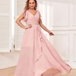 GUKARLEED Flutter Sleeve Bridesmaid Dresses Sage Green Chiffon High Slit Formal Dress for Wedding Guest US6