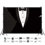 AOFOTO 7x5ft Classic Man Backdrop Black Gentleman Tuxedo Bow Tie Party Decorations Photography Background Groomsmen Tuxedo Suit Backdrop for Men Boss Day Banner Father’s Day Birthday Photobooth Props