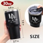 Gtmileo Mr and Mrs Gifts, Mr and Mrs EST 2024 Stainless Steel Insulated Tumbler Set, Wedding Gifts for Couples Bride To Be, Mr and Mrs Cups, Bridal Shower Gift Wedding Registry Gift(30oz, Black&White)