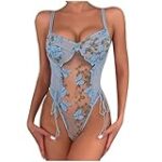 Todays Daily Deals, Plus Size Sexy Teddies Lingerie Sets One Piece Bustier Bodysuit Naughty Role Play See Through Lingeries Set Bridal for Women Womans Lingerie Costumes (XS, Light Blue)
