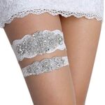 GARGALA Wedding Garters for Bride with Non-Slip Silicone, Lace Bridal Garter Set with Clear Rhinestones Crystal Pearl (L)