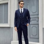Wangyue 3 Piece Mens Suit Slim Fit Suit Double Breasted Suit Men Formal Navy Blue Suits for Men Wedding Suit Groomsman Suit,S