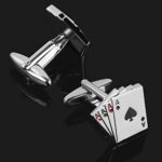 rhungift Brass Cufflinks for Men- Men’s Gifts Playing Cards 4A Poker Cuff Button Shirts Silver for Vegas Casino Night Event Wedding Business