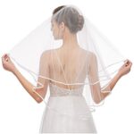 Nanchor Bridal Veil Women’s Simple Tulle Short Wedding Veil Ribbon Edge with Comb for Wedding Bachelorette Party (White) …