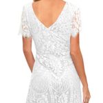 Floral Lace Dresses for Women Petite Summer Casual to Wear to a Wedding Elegant V-Back Bridal Shower Cocktail Dress 910 (M, White)