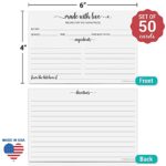 321Done Newlyweds Recipe Cards, Made in the USA – 4×6 White, Cute, Modern Made with Love Heart Calligraphy Design – Double-Sided – For Weddings, Bridal Shower, Bridal Recipe Book – Set of 50