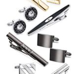 YADOCA Tie Clip Cufflinks Set for Men Necktie Tie Bar Clips Business Shirts Tuxedo Wedding Gift with Box Silver-tone Gold-tone Black