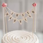 Wedding Cake Topper,Family Party Cake Topper,Vintage Affair Rustic Just Married Wedding Cake or Cheese Bunting,Handmade Pennant Flags with Wood Pole Ivory (4)