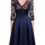 Miusol Women’s Vintage Floral Lace 2/3 Sleeve Bridesmaid Party Dress (X-Large, C-Navy Blue)