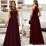 Wedtrend Burgundy Women’s Floral Lace Bridesmaid Dress, Halter Chiffon Long Wedding Party Gown Sleeveless Long Cocktail Party Dress Summer Wedding Guest Dresses for Special Occasion WT0201BurgundyM