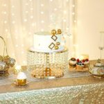8 Inch Tall Wedding Gold Cake Stand – 12″ Dia Round Base Cake Serving Stand with Crystal Chandelier, Dessert Cupcake Pastry Candy Display Plate for Weddings, Birthdays and Special Occasions