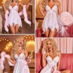 Avidlove Wedding Lingerie for Bride Lace Babydoll Sexy Lace Sleepwear for Women White