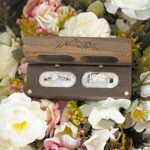 Muchly Engraved Flip Wooden 2 Ring box for wedding -Rustic Vintage Solid Wood rectangle Jewelry Storage Box