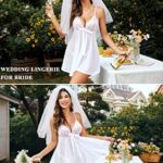Avidlove Women Wedding Lingerie for Bridal V Neck Nightwear Satin Sleepwear Lace Chemise Mini Teddy White