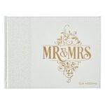 Wedding Guest Book – Mr. and Mrs. Our Wedding – Lacey White Faux Leather w/Inspirational Quotes Scripture – Visitor Register Sign-in Book for Events