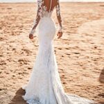 BEAUTFOR Mermaid Lace Long Sleeve White Wedding Dresses for Women Bride Scoop Neck Illusion Back Bridal Gown for Wedding Party US Size 8