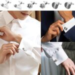 SONNYX 12 Pairs Cufflinks for Men Classic Tone Cuff Links Silver Black Striped Disc Square Rectangle Cuff Links Shirt Suit Men’s Cufflinks For Wedding Groom Business Elegant Gift