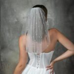 LUXCASTLE White Pearl Bride Veil Short Wedding Veil Bridal Veils Bachelorette Party Veil for Women and Brides