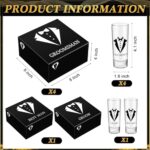 Yungyan 36 Pieces Groomsmen Gifts Set of 6, Groomsmen Proposal Box with Shot Glasses Sunglasses PU Leather Toiletry Bag Wood Folding Knife Bottle Opener Wedding Groomsmen Gift(Brown)