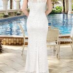 VFSHOW Womens Elegant Halter High Slit Formal Wedding Guest Maxi Long Dress 2023 Prom Sweetheart Neck Lace Cocktail Evening Gown (Ivory, Large) 10625 WHT L