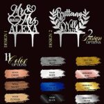 Personalized Wedding Cake Topper – Wedding Cake Decoration, Elegant Customized Mr Mrs Wedding Cake Topper, Last Name & Date w/Heart – Color Acrylic – Solid Colors