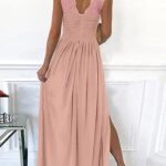 Dokotoo Womens Ladies Elegant Floor Length A Line Wrap Deep V Neck Backless Ruched Pleated Ruffled Split Long Maxi Formal Evening Party Prom Dress Bridesmaid Wedding Guest Dresses for Women Pink M