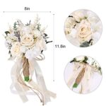 CEWOR Wedding Bouquets for Bride Bridesmaid, White Champagne Artificial Roses Flowers Wedding Decoration