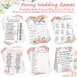 331 Pcs Bridal Shower Games Supplies, 5 Sets (50 Cards Each) Wedding Games Cards, 1 Put a Ring on It Bridal Shower Game with 60 Rings and 20 Team Bridal Pencils for Wedding Engagement Party (Flowers)
