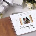 Creawoo 11’’ Mr&Mrs Wooden Guest Book Album Memory Keepsake for Wedding Anniversary Birthday with 120 Blank Pages, Available at Least 240 Pictures-White Paper